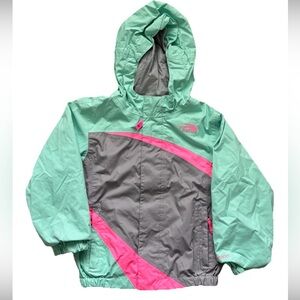 The North Face Jacket Girls SZ 4T Mint & Pink  HyVent Hooded Rain Coat Full Zip